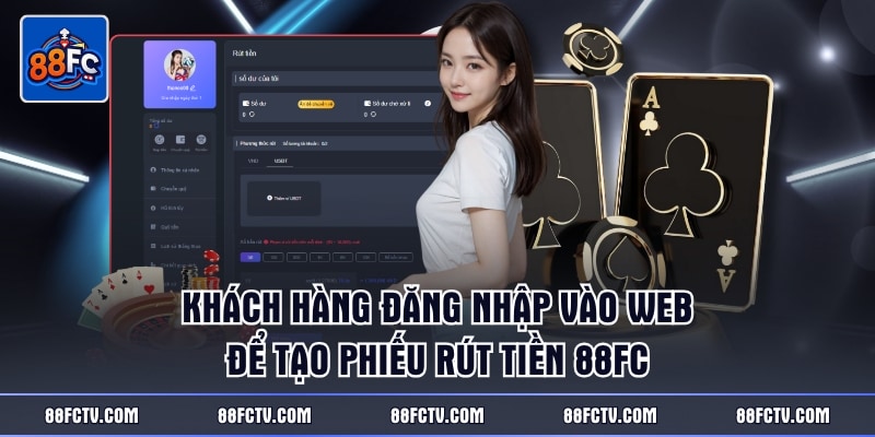Khách hàng đăng nhập vào web để tạo phiếu rút tiền 88FC